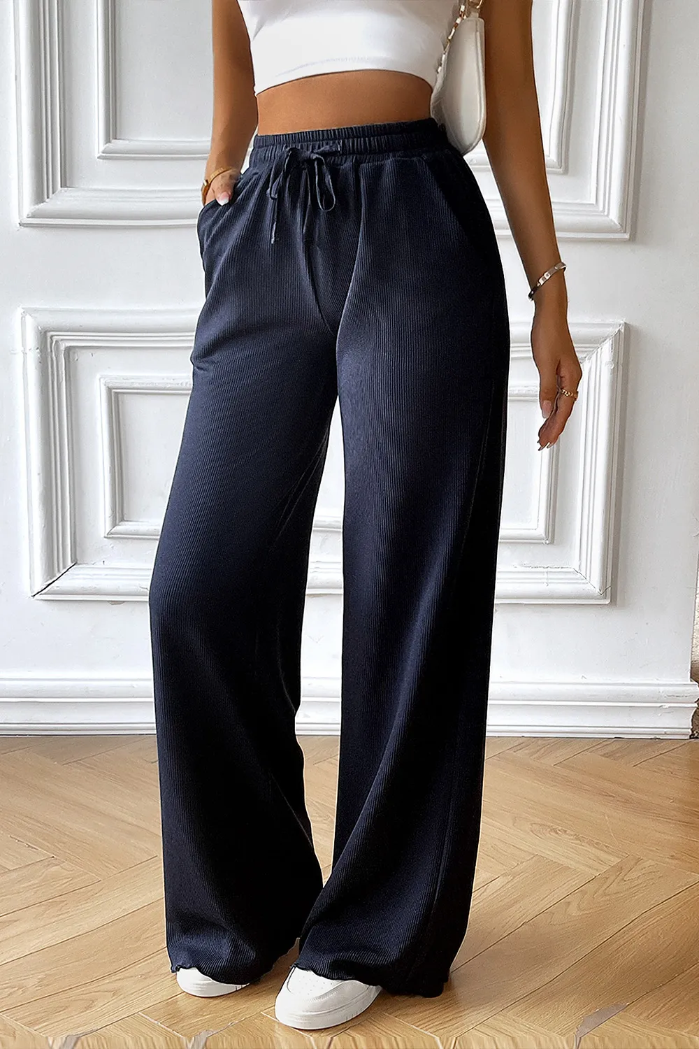 Drawstring Wide Leg Pants with Pocketed, image 3