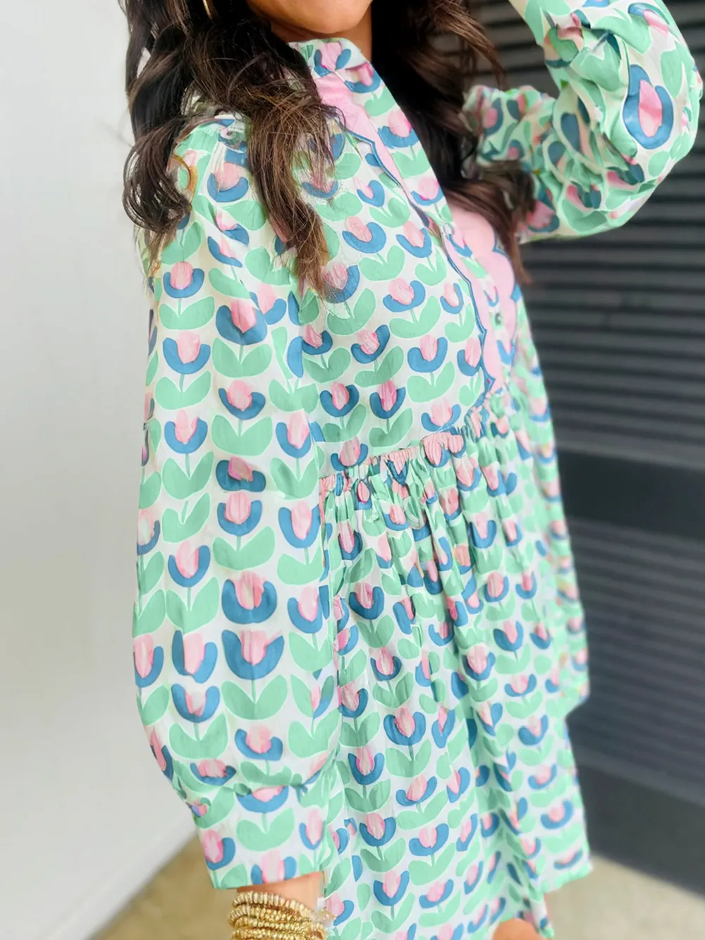 Printed Long Sleeve Shirt Dress, image 9