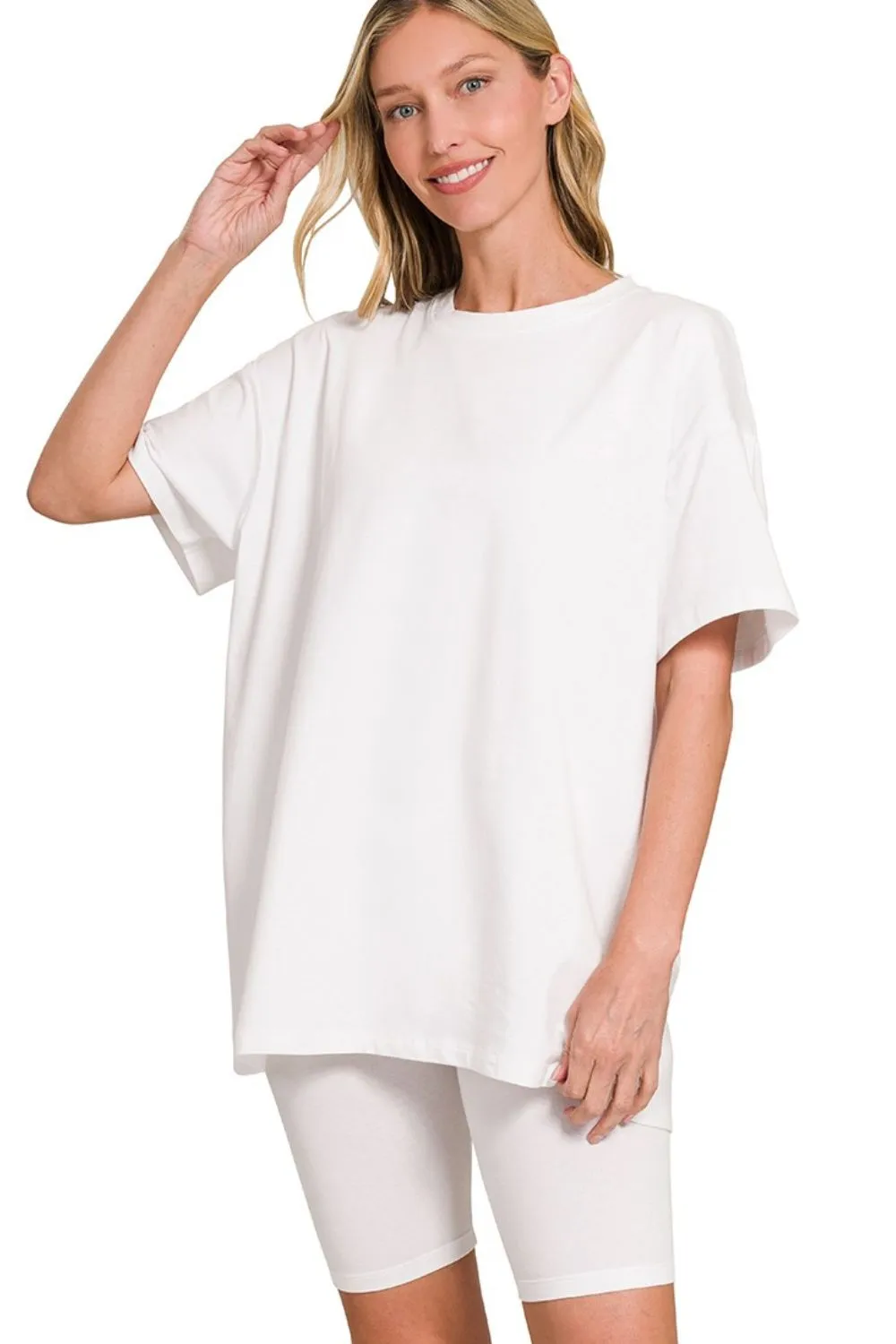Cotton Round Neck Top & Biker Shorts