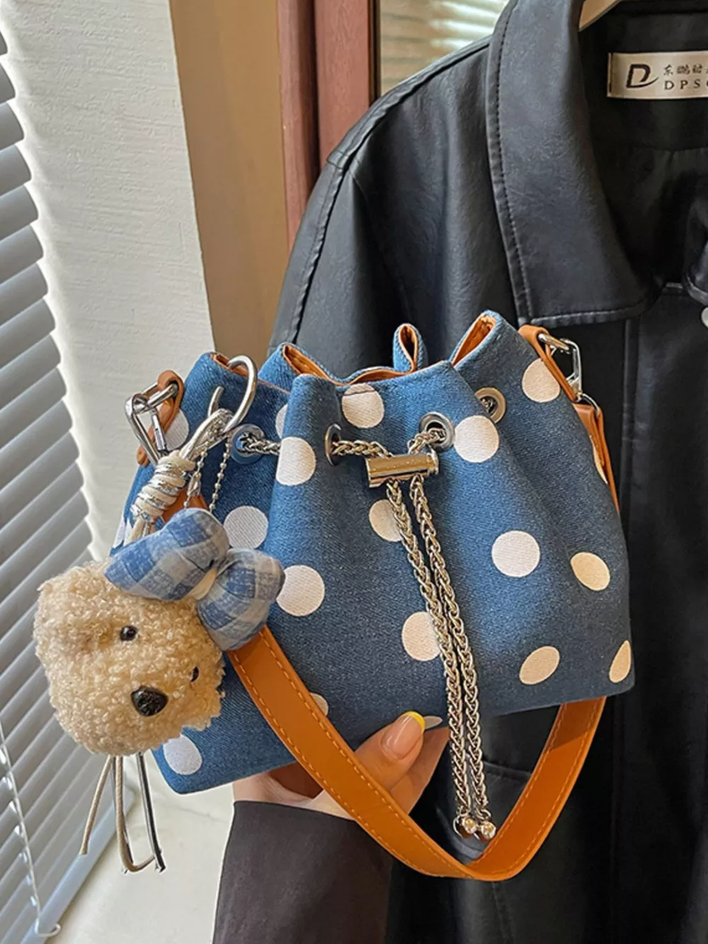 Polka Dot Bucket Crossbody Bag, image 8