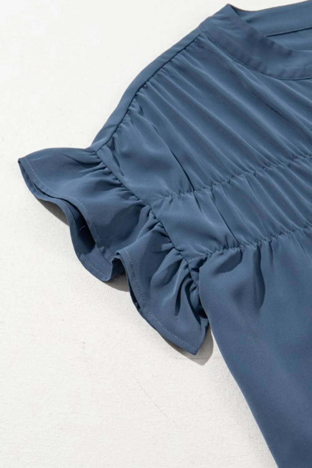 Ruffled Ruched Short Sleeve Button Down Shirt, image 14