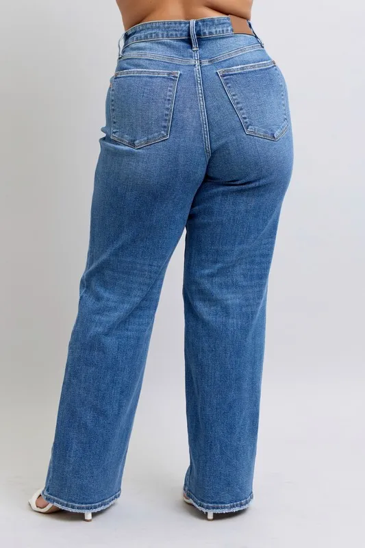 Full Size High Waist V-Front Vintage Wash Straight Jeans Plus Size, image 4
