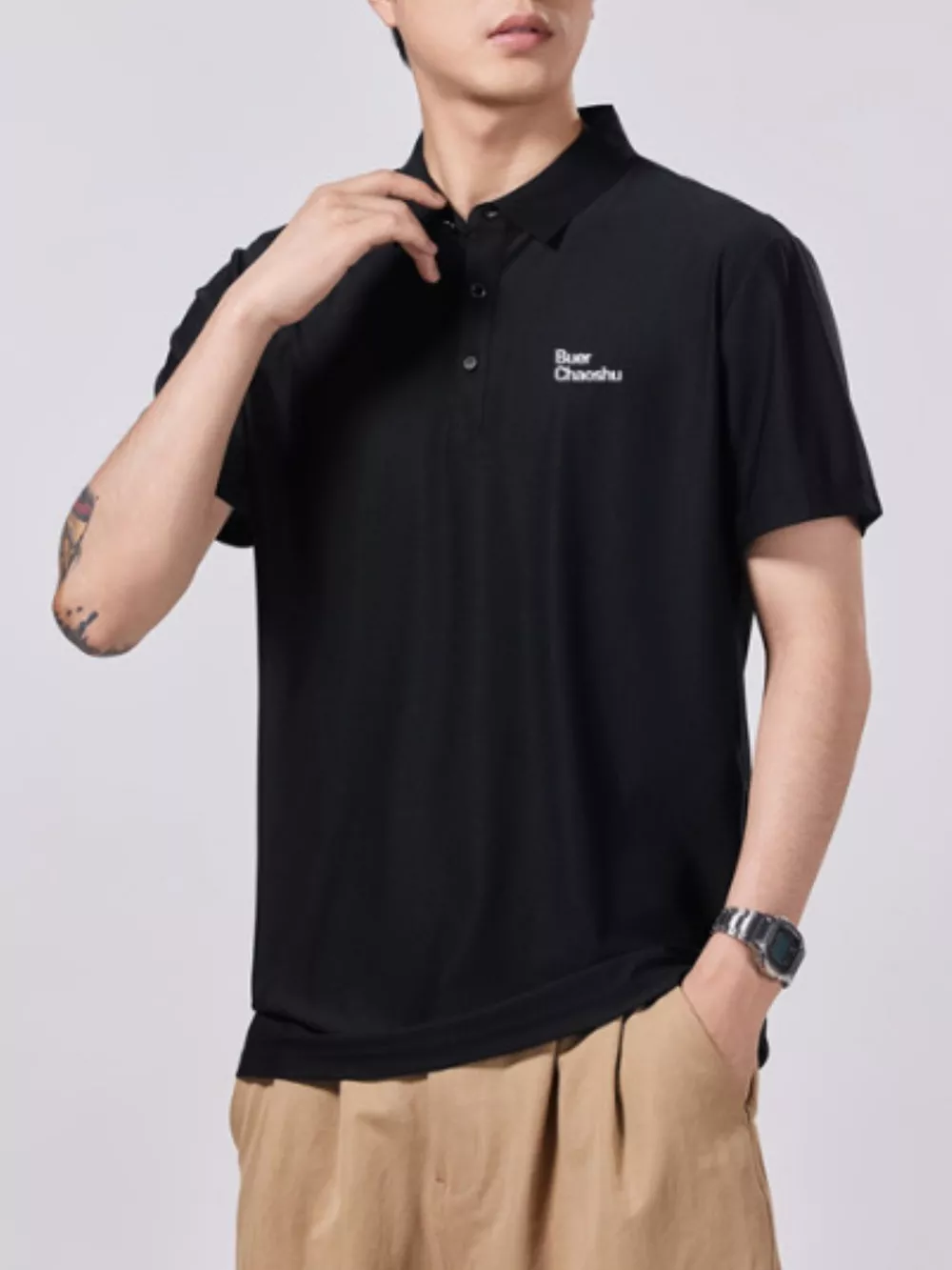 Men's Plus Size Button Detail Short Sleeve Polo, image 4