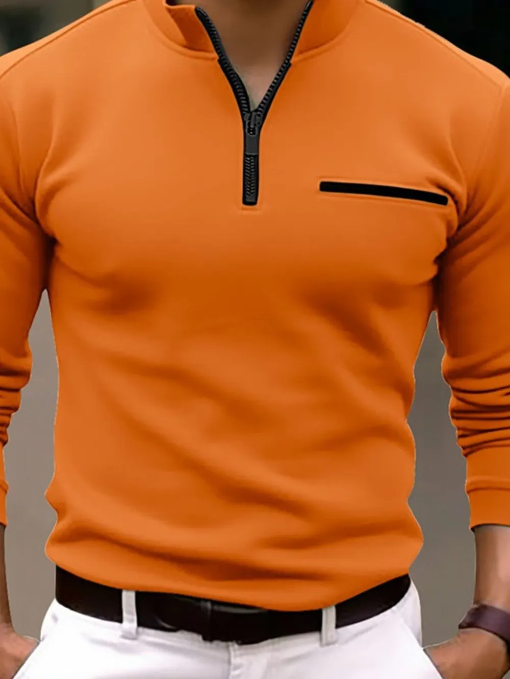 Men's Full Size Quarter Zip Long Sleeve Polo Plus Size, image 2