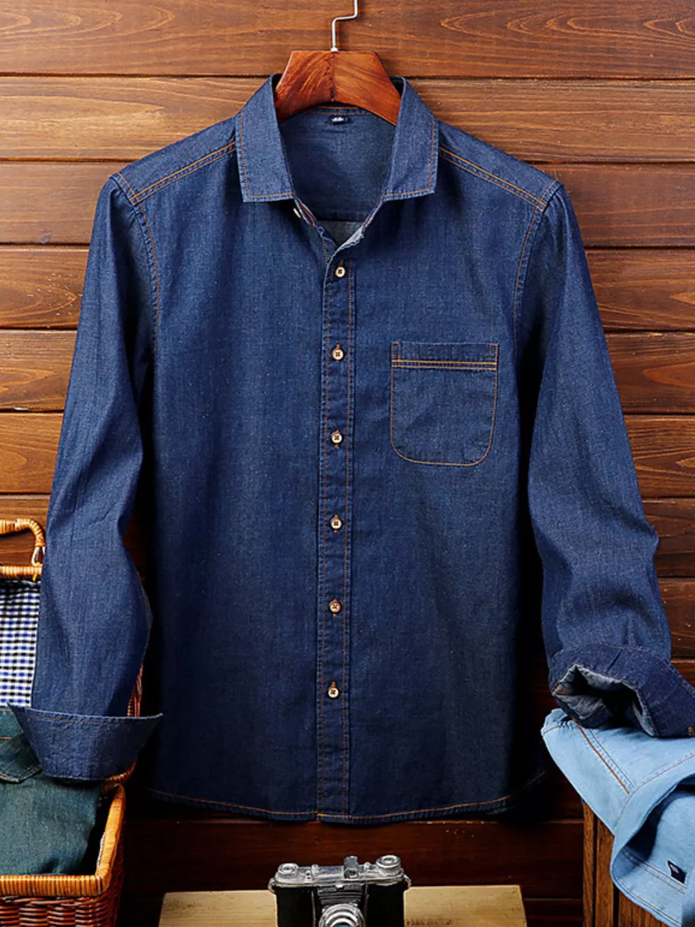 Men's Full Size Button Up Long Sleeve Denim Shirt Plus Size, image 3