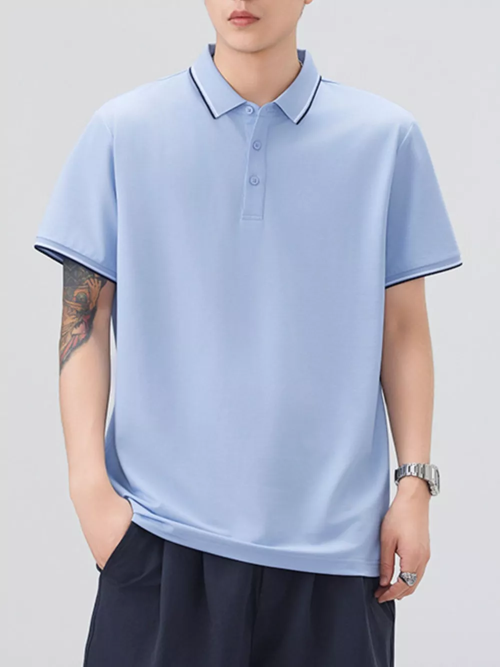 Men's Plus Size Button Detail Short Sleeve Polo, image 6