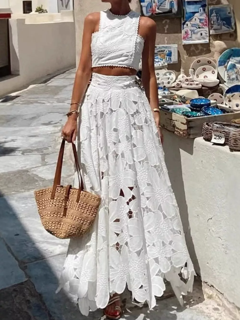 Floral Lace Tank and Skirt Set, image 3