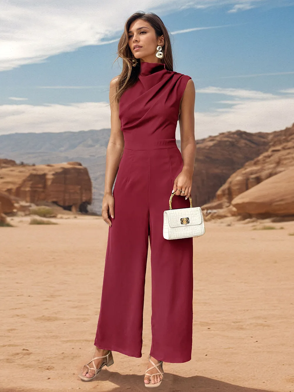Ruched Mock Neck Sleeveless Jumpsuit, image 10