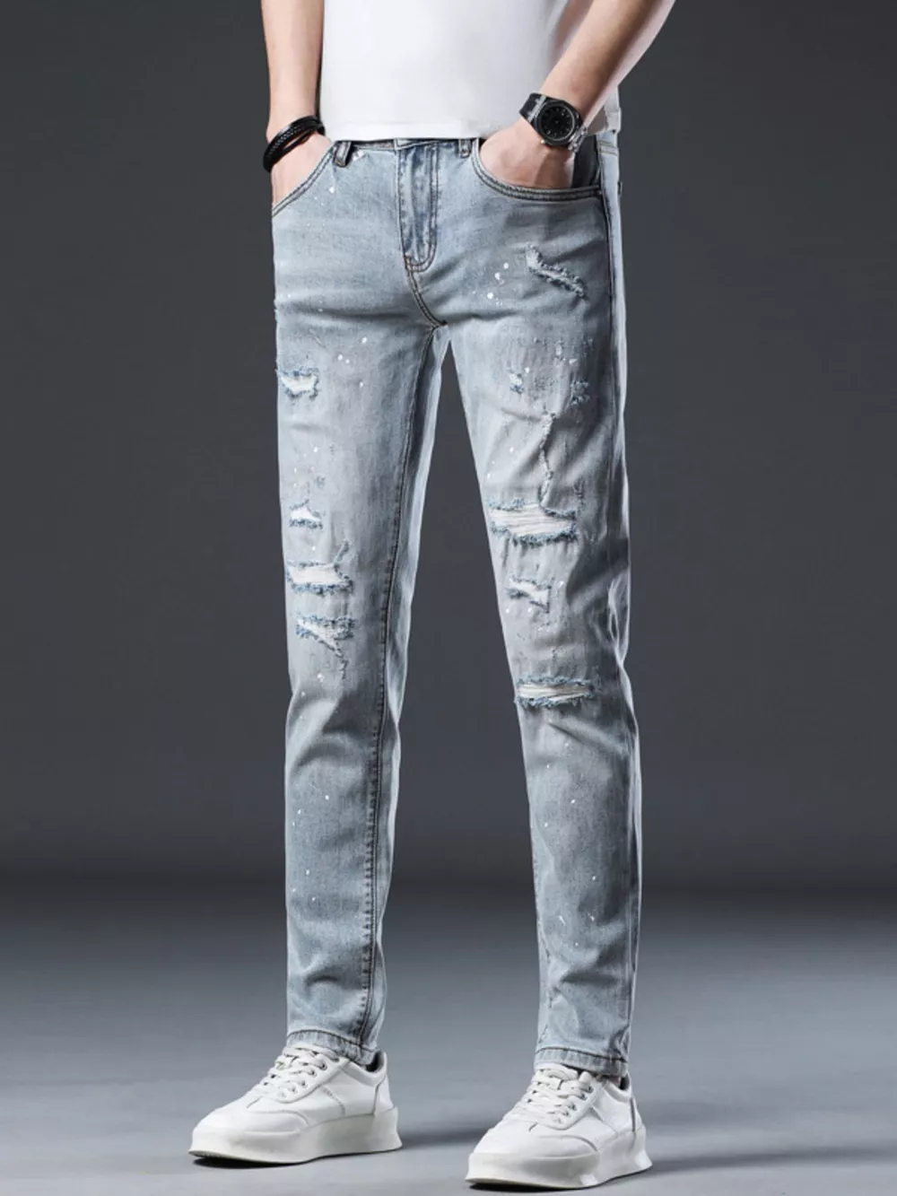 Men's Distressed Slim Fit Jeans, image 5