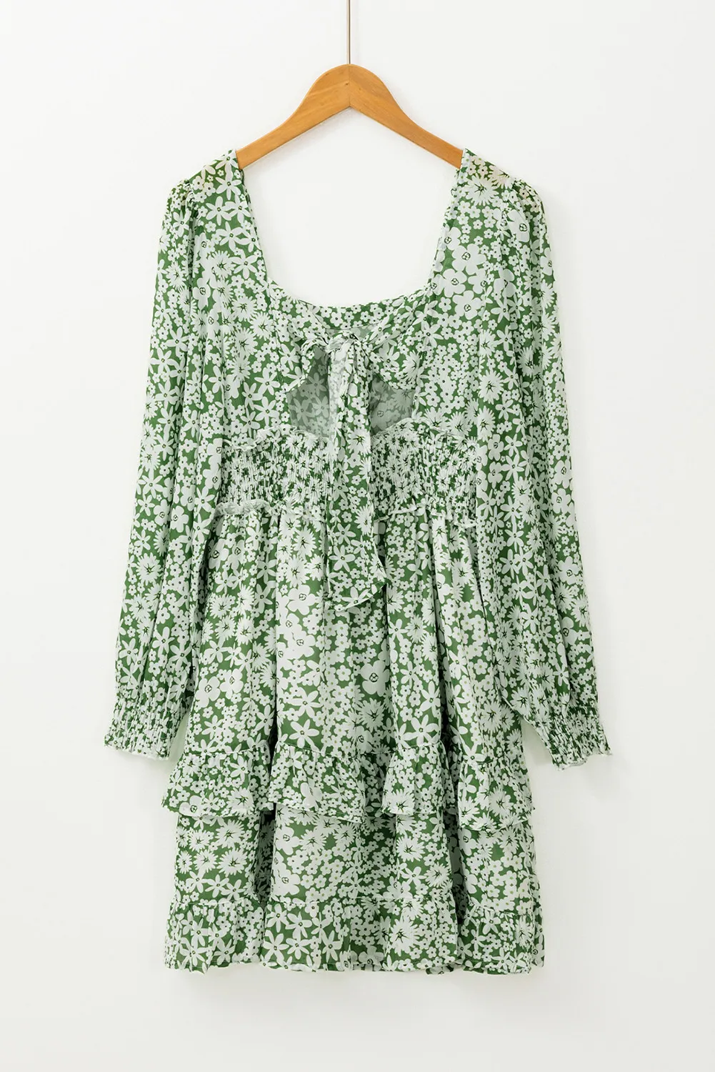 Ruffle Hem Floral Square Neck Long Sleeve Dress, image 8