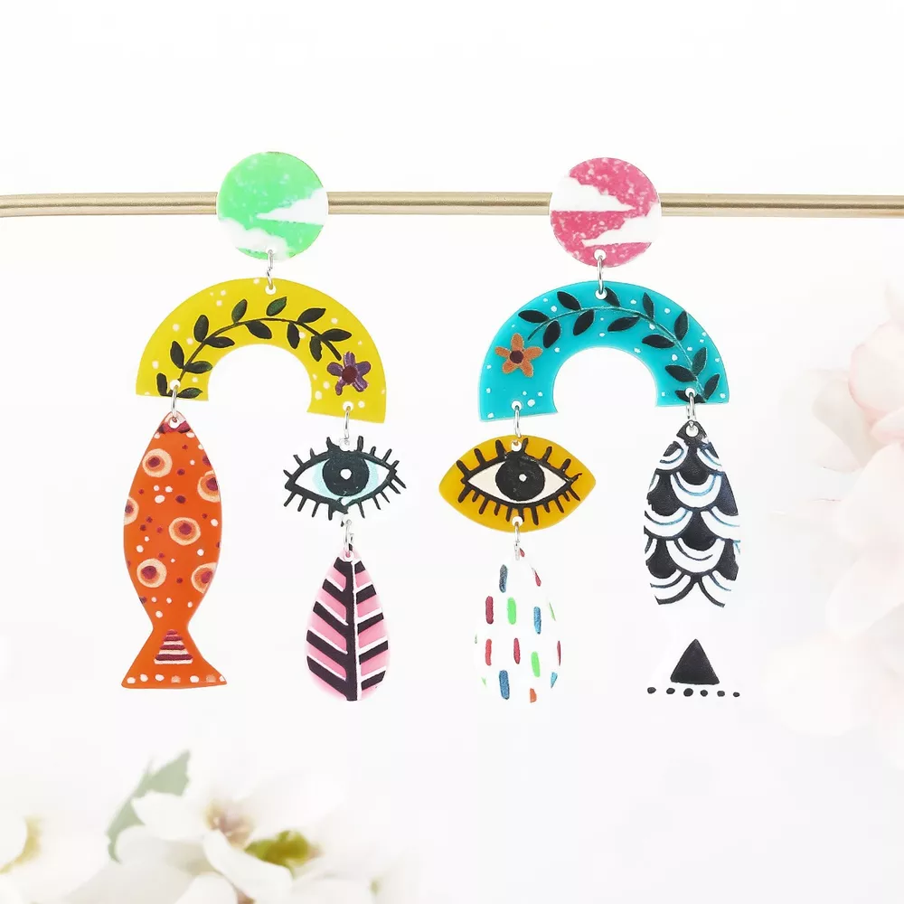 Evil Eye & Fish Dangle Earrings, image 4