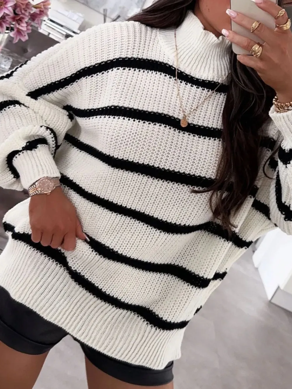 Striped Turtleneck Long Sleeve Sweater, image 9