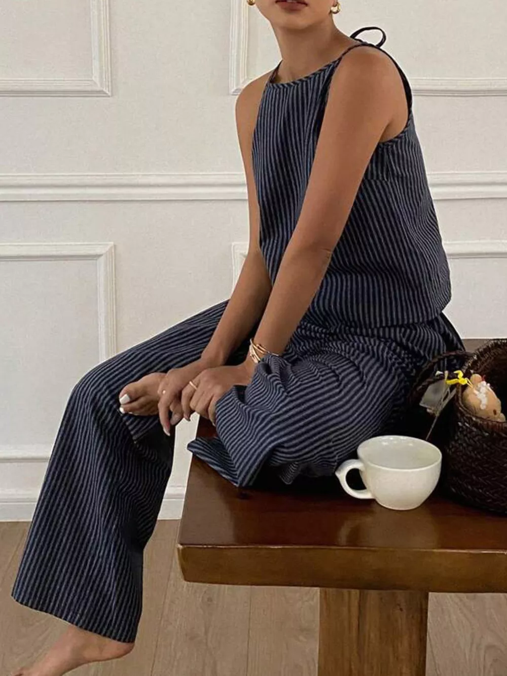 Striped Sleeveless Top and Wide-Leg Pants Set, image 6