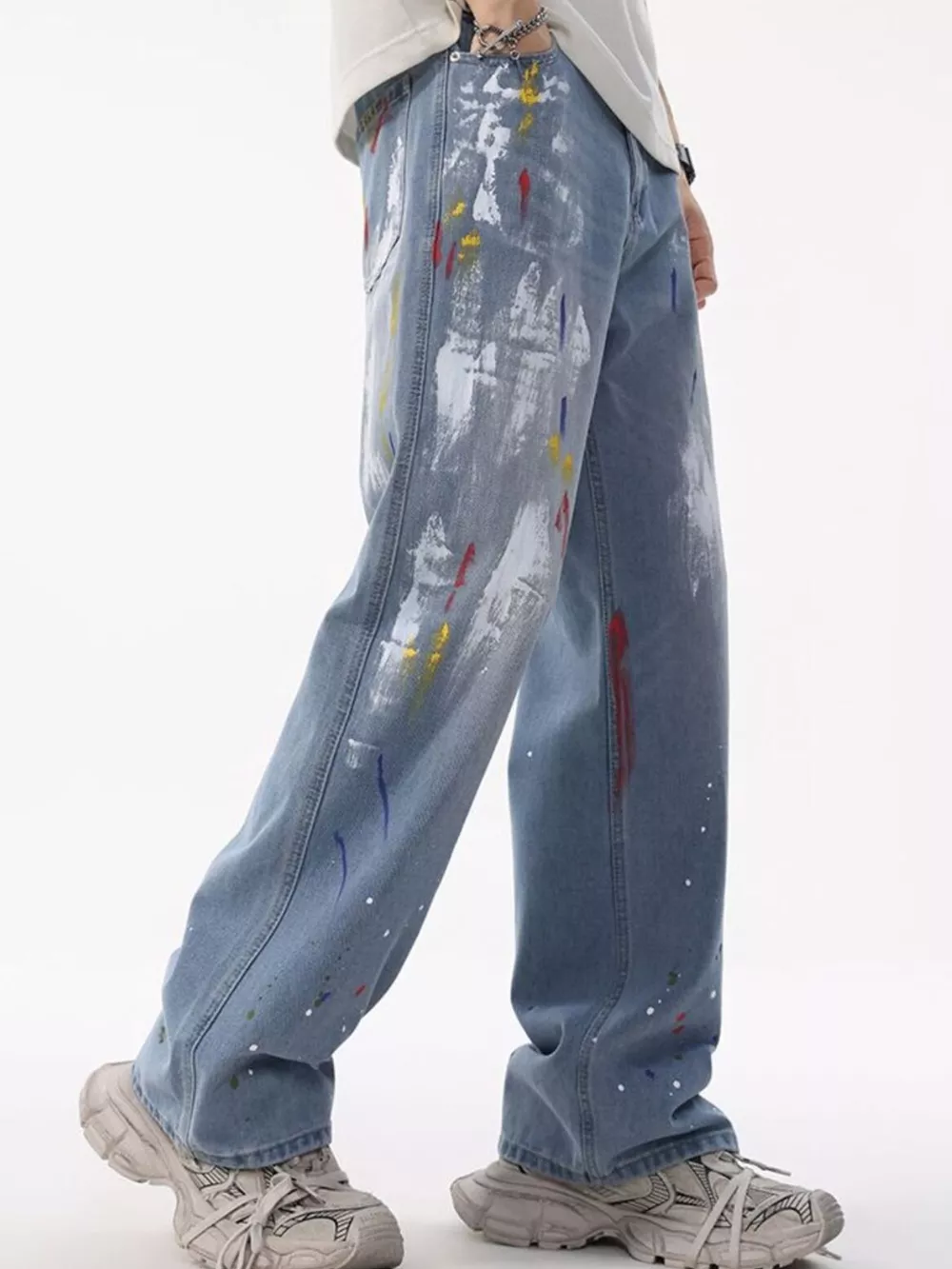 Men's Full Size Artistic Splatter Print Loose Jeans Plus Size, image 2
