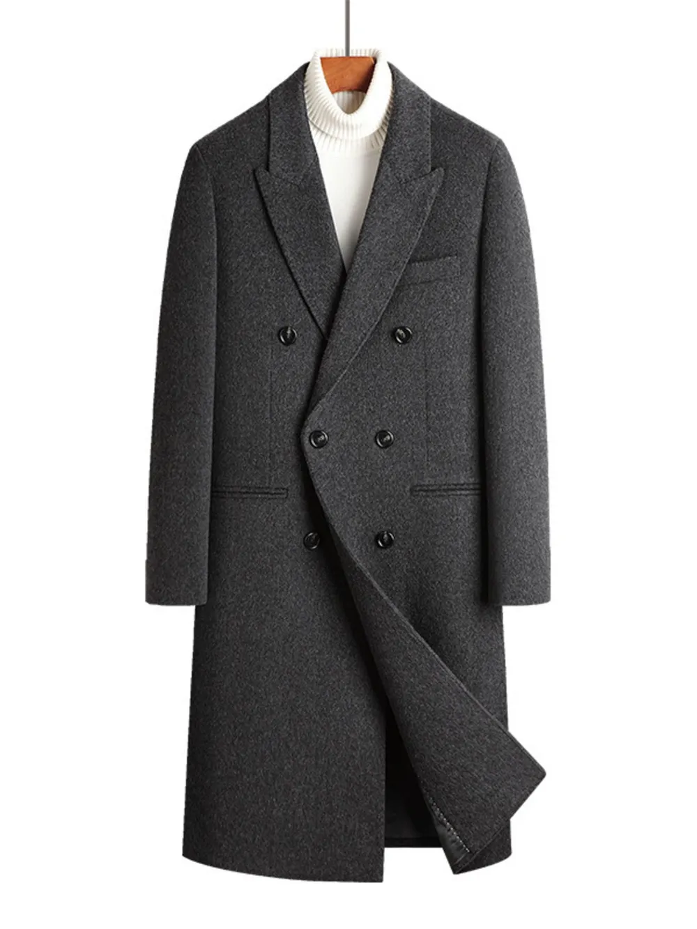 Men's Plus Size Double-Breasted Wool Overcoat, image 8