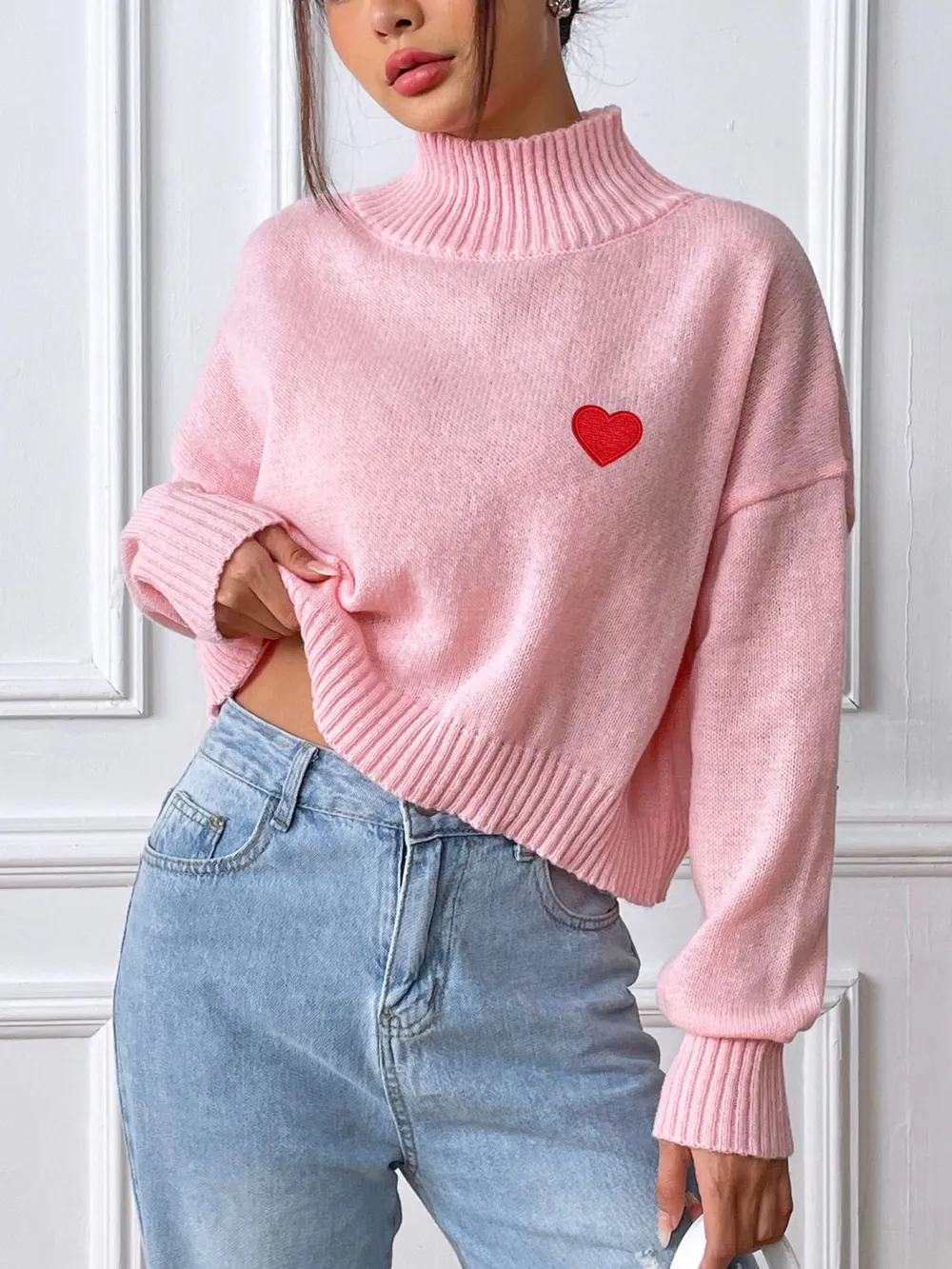 Heart Turtleneck Long Sleeve Sweater, image 4