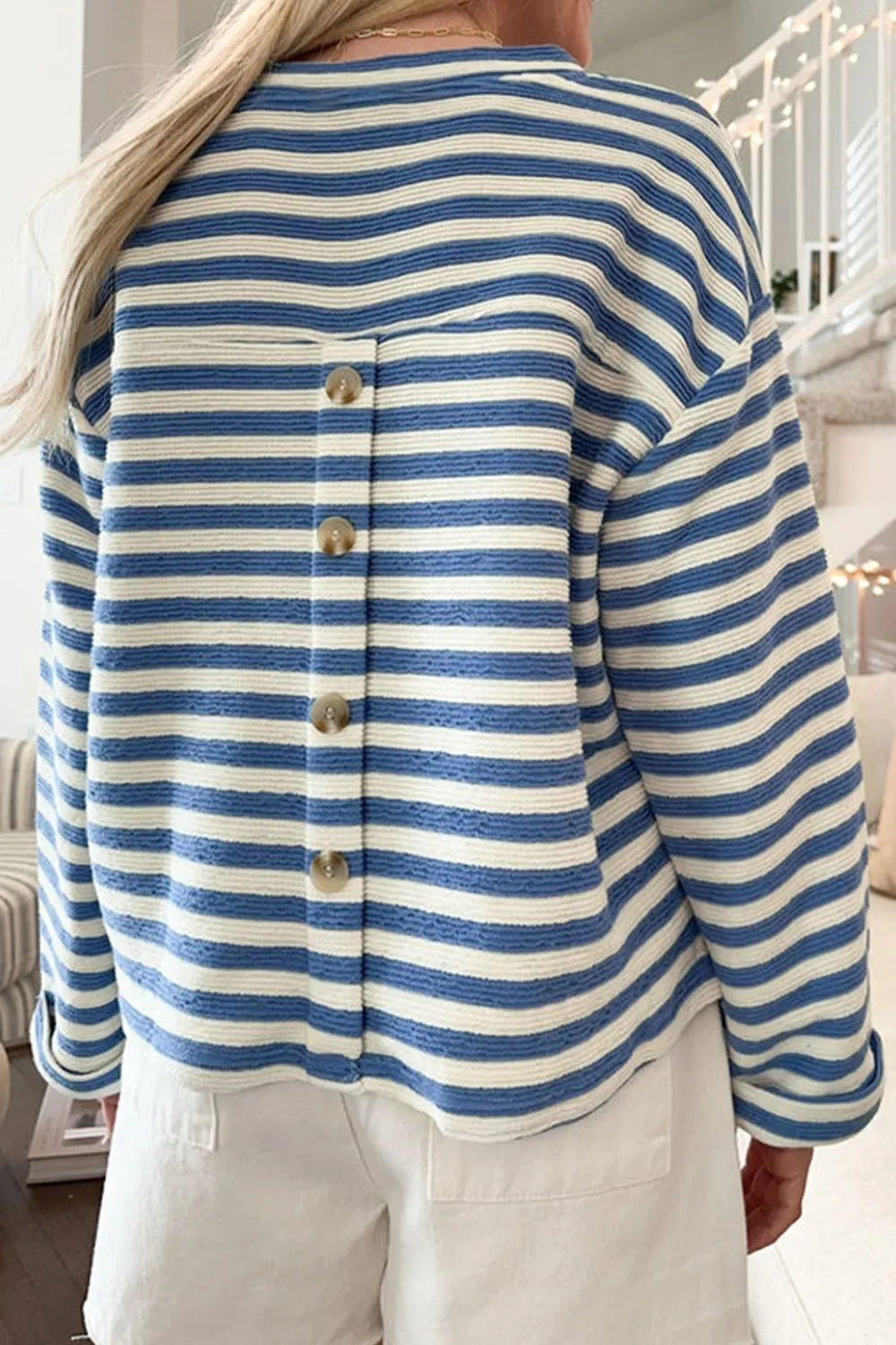Stripe Chest Pocket Notched Top, image 11