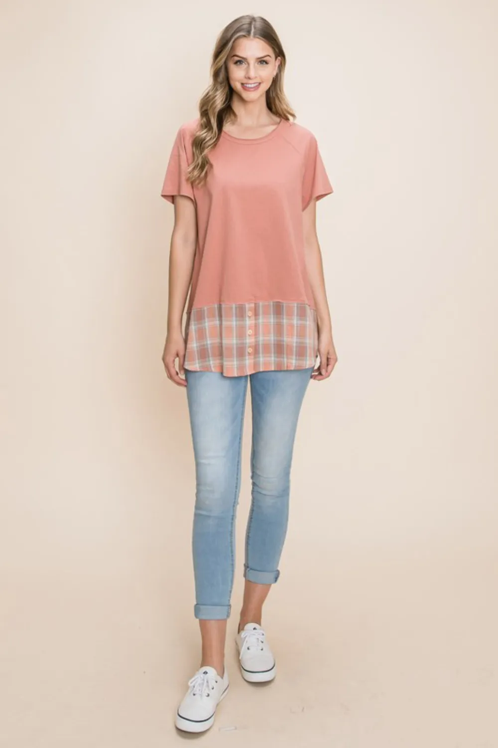 Cotton Bleu by Nu Lab Plaid Contrast Short Sleeve T-Shirt, image 4