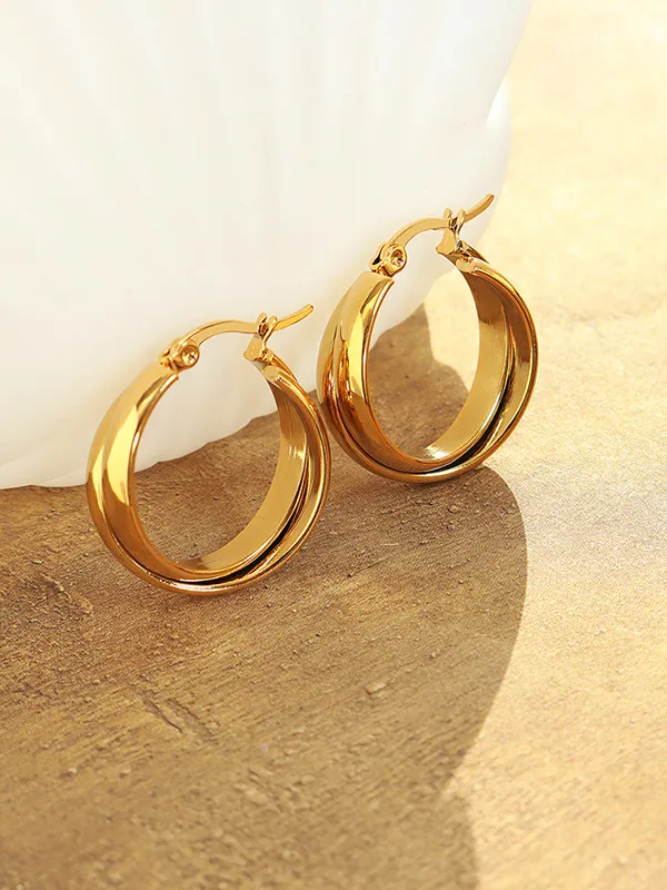 18K Gold-Plated Titanium Steel Huggie Earrings, image 5