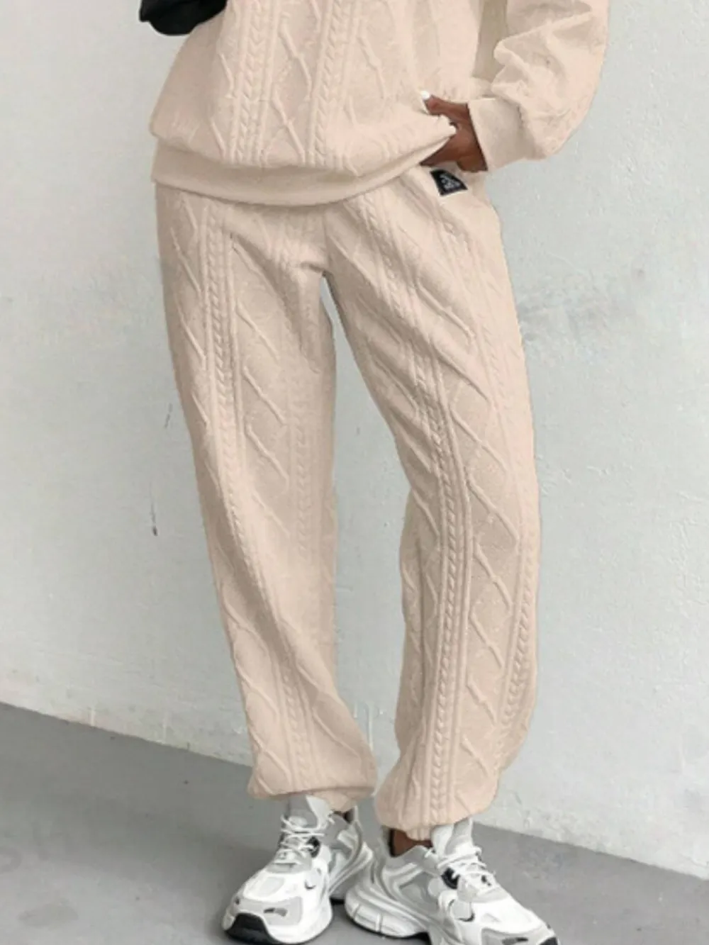 Texture Round Neck Long Sleeve Top and Pants Set, image 12