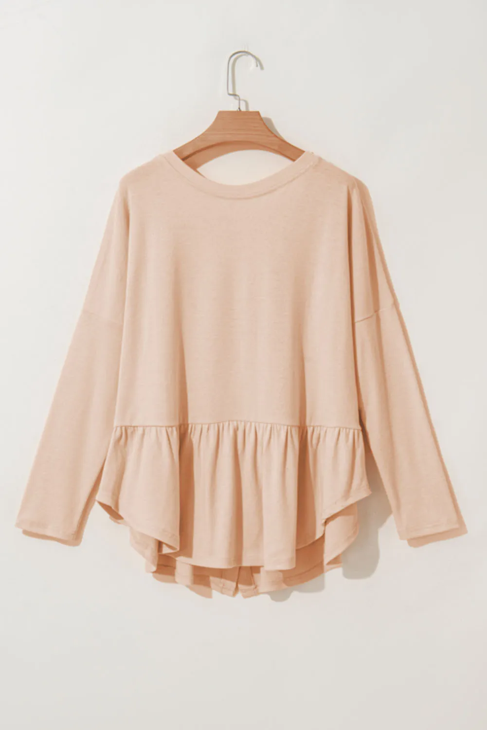 Curved Hem V-Neck Long Sleeve Top, image 6