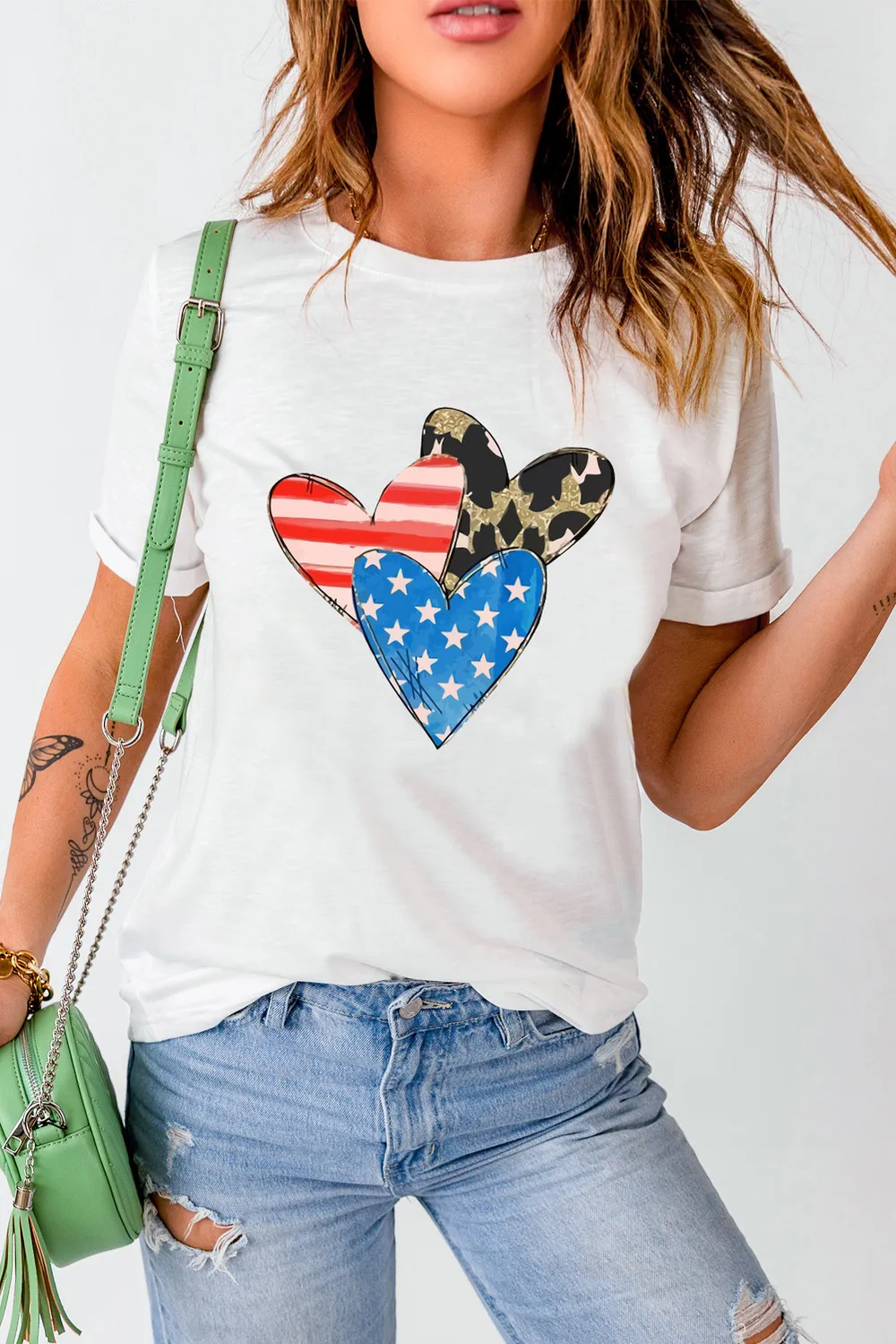 Heart Round Neck Short Sleeve T-Shirt, image 6