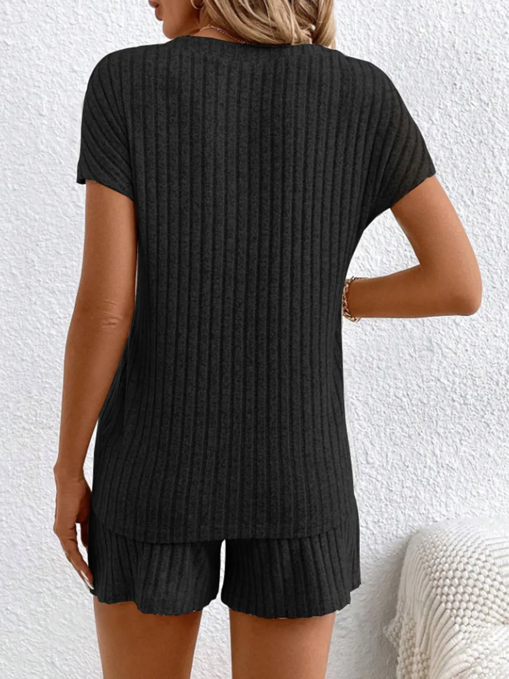 Ribbed V-Neck Top and Shorts Set, image 15
