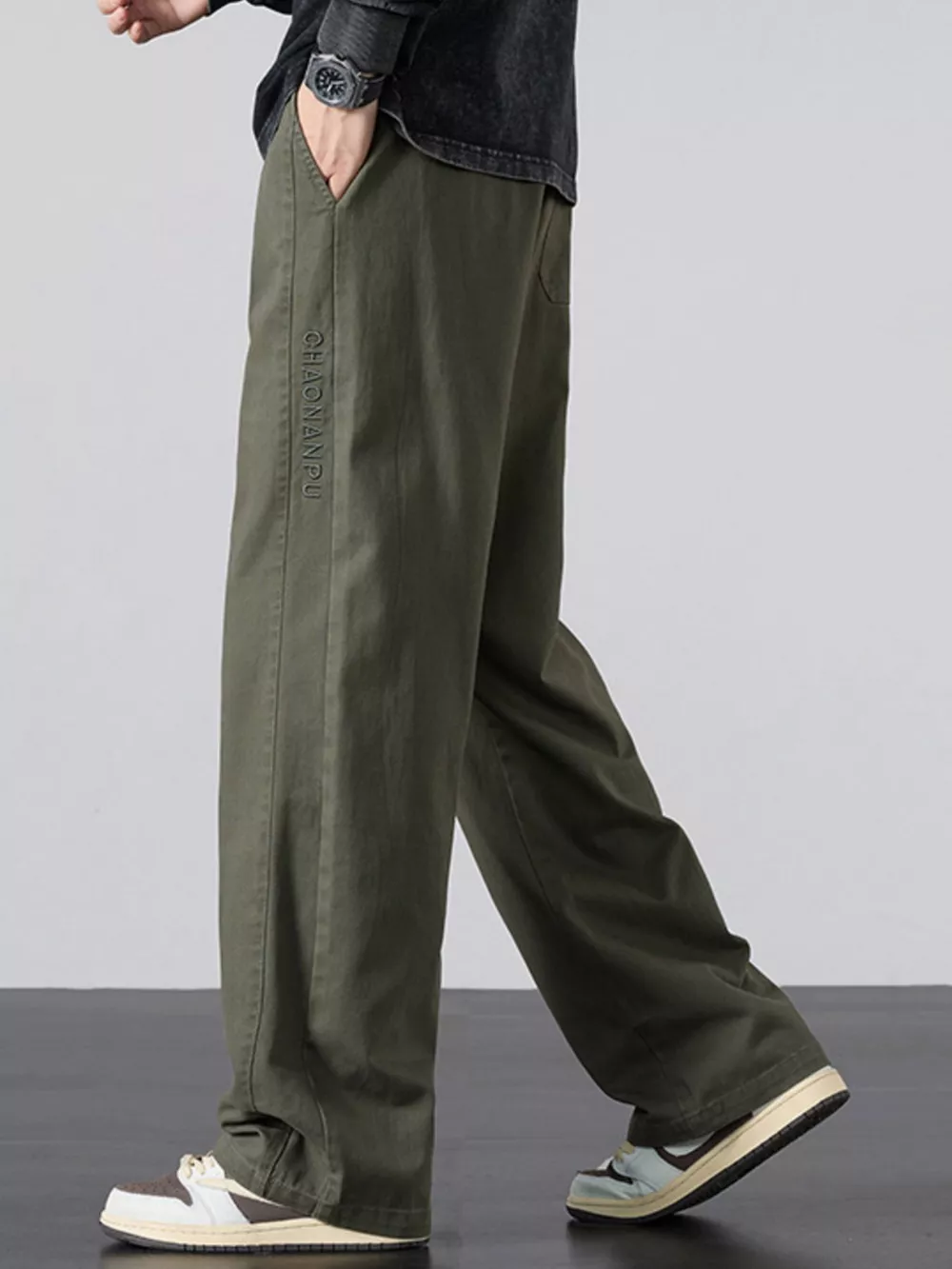 Men's Plus Size Drawstring Wide Leg Pants, image 4