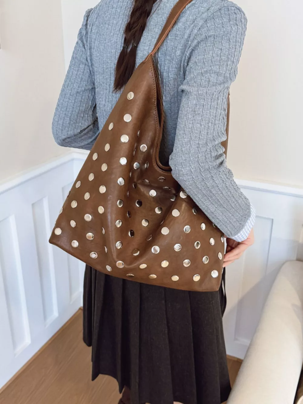 Studded Hobo Shoulder Bag, image 7