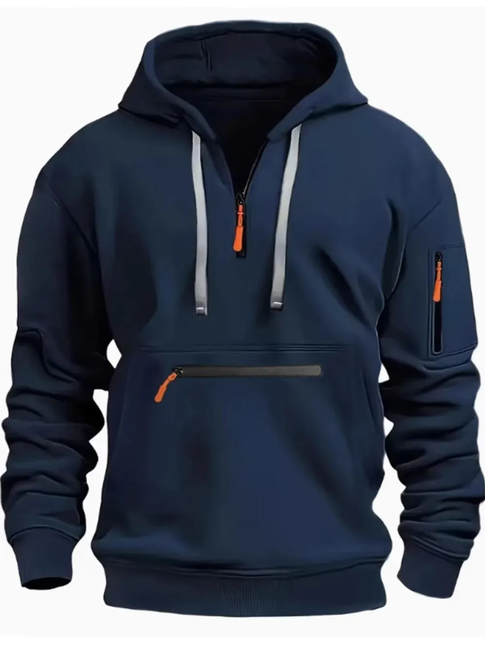 Men's Full Size Half Zip Long Sleeve Hoodie Plus Size, image 3