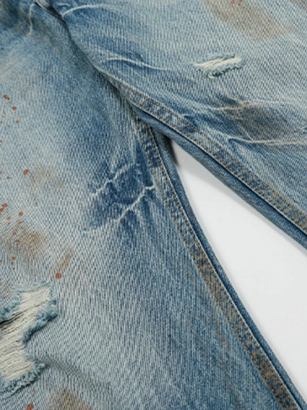 Men's Vintage Distressed Wide Leg Denim Jeans, image 5