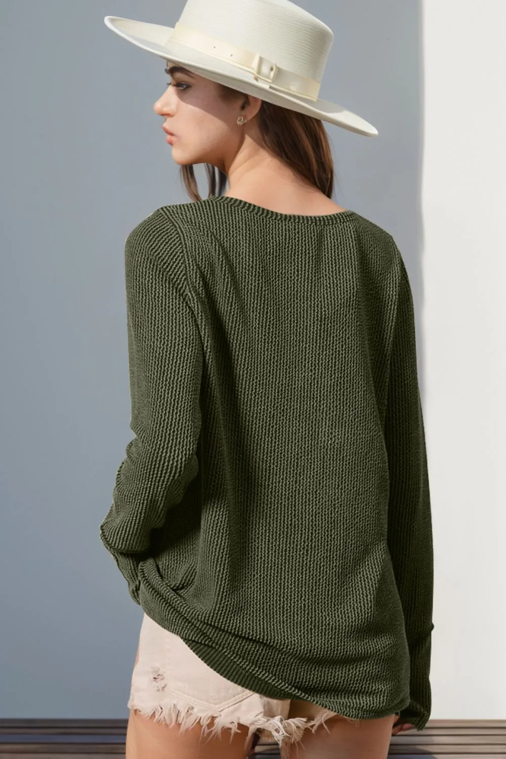 Full Size Notched Thumbhole Long Sleeve T-Shirt, image 24