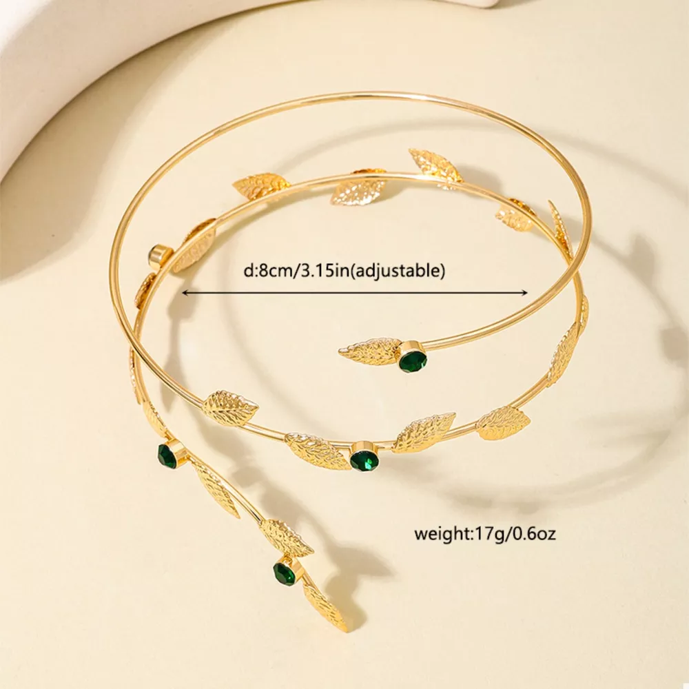 18K Gold-Plated Alloy Rhinestone Leaf Bracelet, image 5