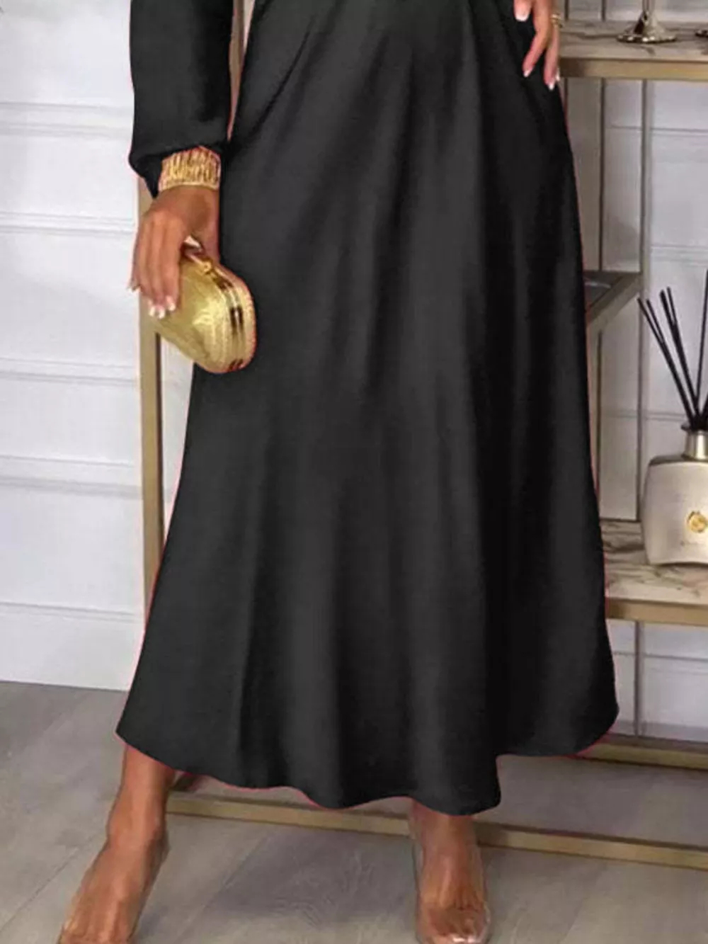 Full Size V-Neck Long Sleeve Midi Dress Plus Size, image 9