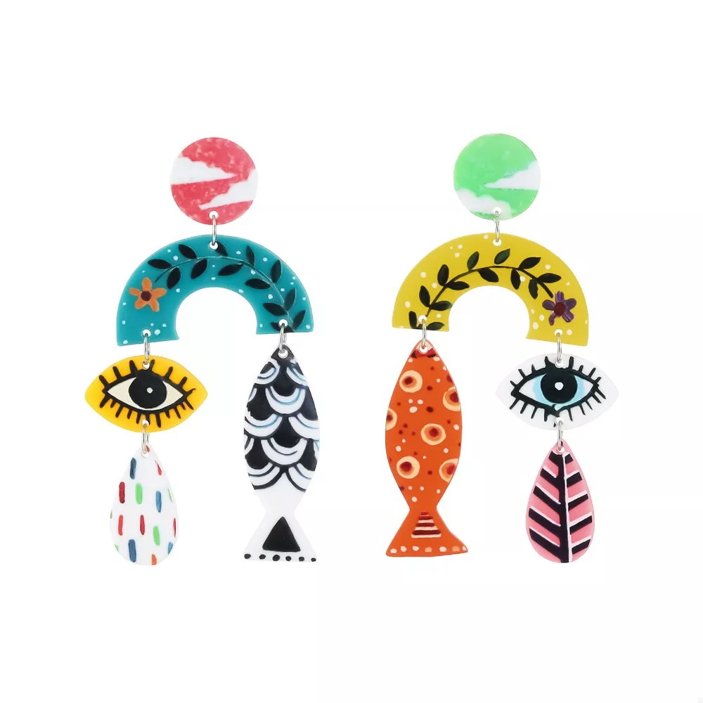 Evil Eye & Fish Dangle Earrings, image 5