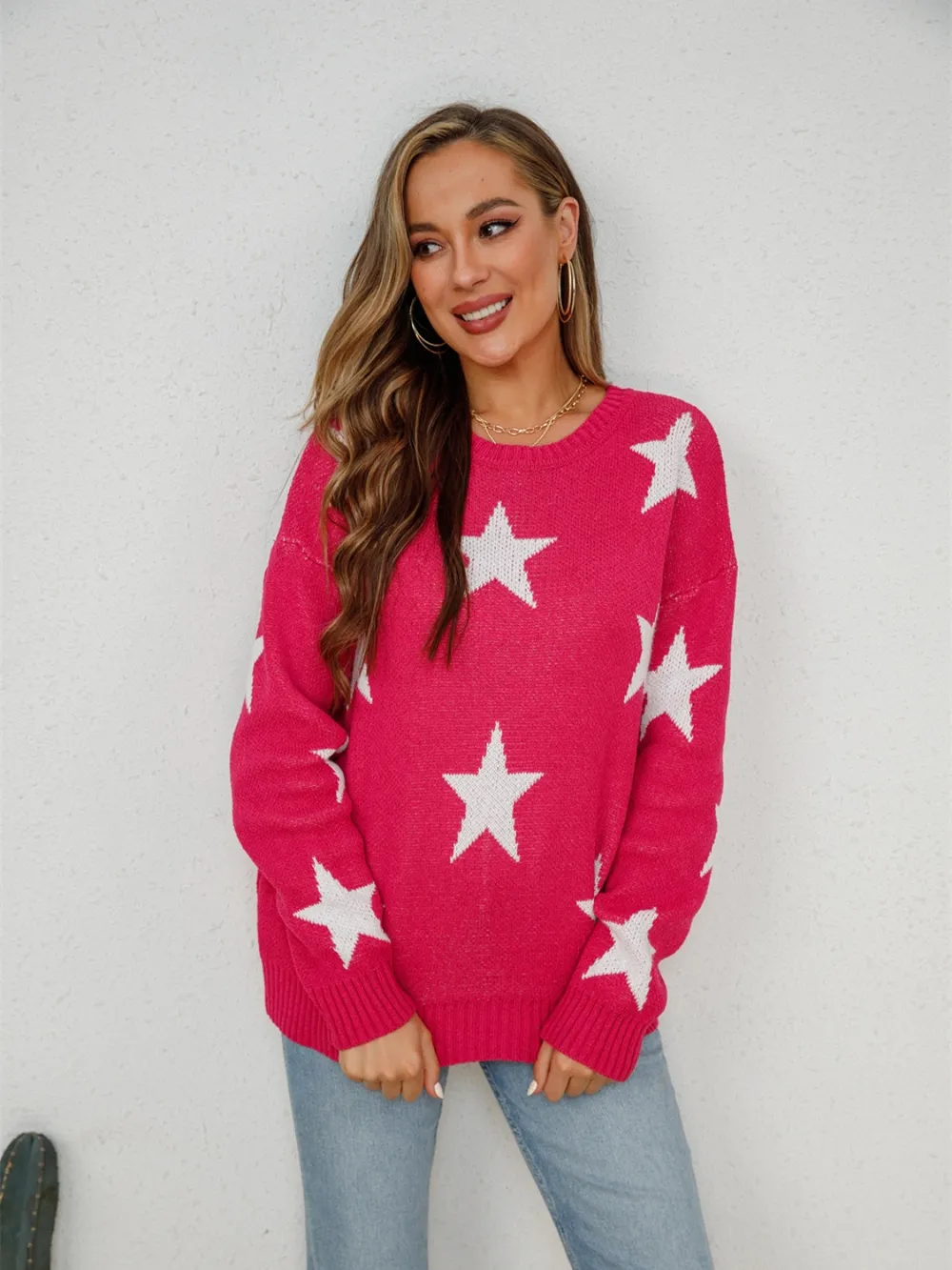 Star Round Neck Dropped Shoulder Sweater, image 11
