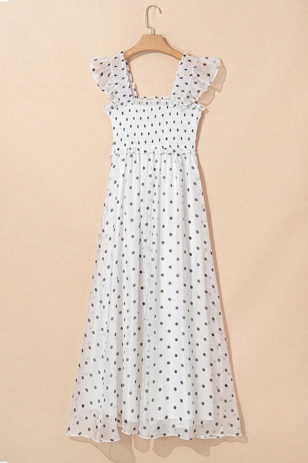 Polka Dot Ruffle Sleeve Smocked Midi Dress, image 14