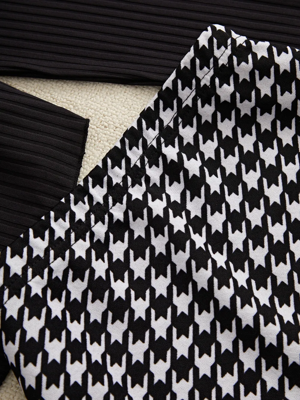 Off-Shoulder Long Sleeve Top and Houndstooth Skirt Set, image 5