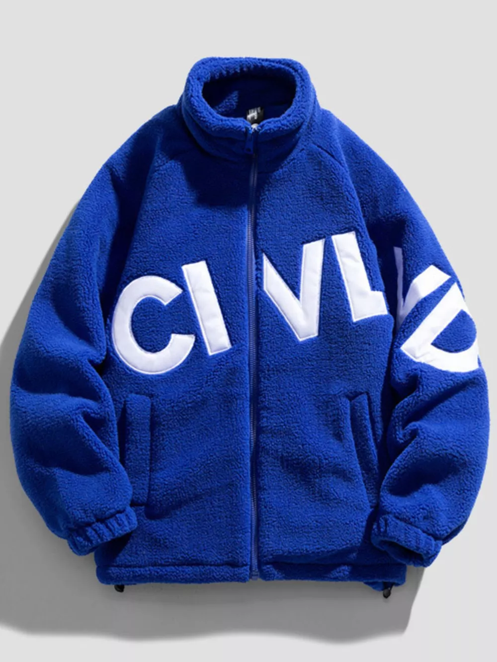 Men's Full Size Fleece Letter Graphic Zip Up Jacket Plus Size, image 2