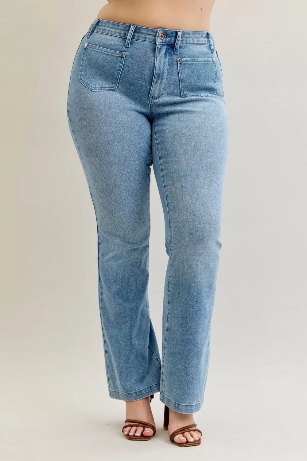 Full Size Mid Rise Bootcut Jeans with Contrast Wash & Front Patch Pockets Plus Size, image 10