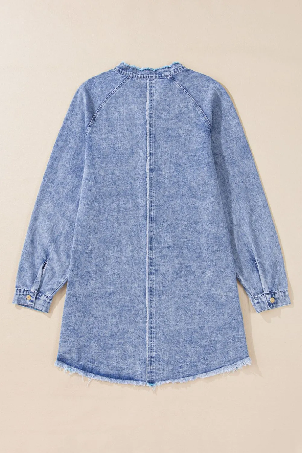 Raw Hem Button Down Long Sleeve Denim Dress, image 13