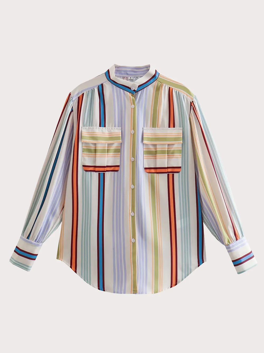 Striped Button Down Lantern Sleeve Shirt, image 2