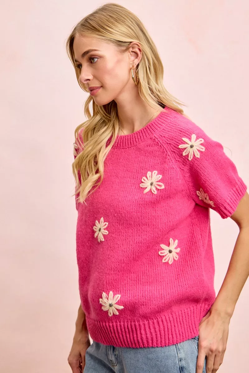 Flower Embroidered Short Sleeves Knit Top, image 5