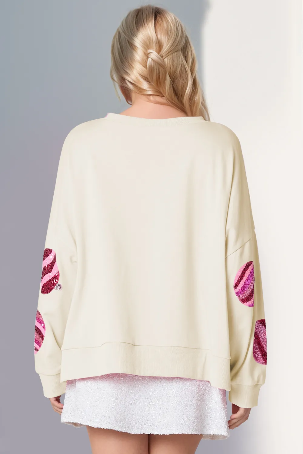 Sequin Round Neck Long Sleeve Sweatshirt, image 2