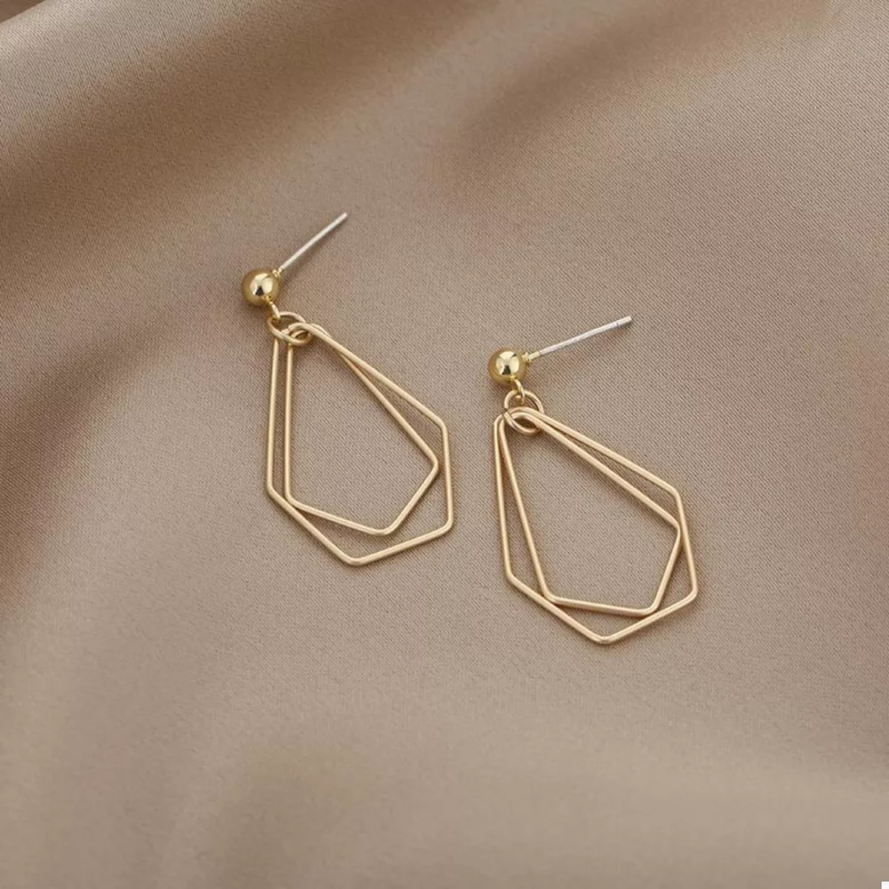 18K Gold-Plated Alloy Geometric Wire Drop Earrings, image 4