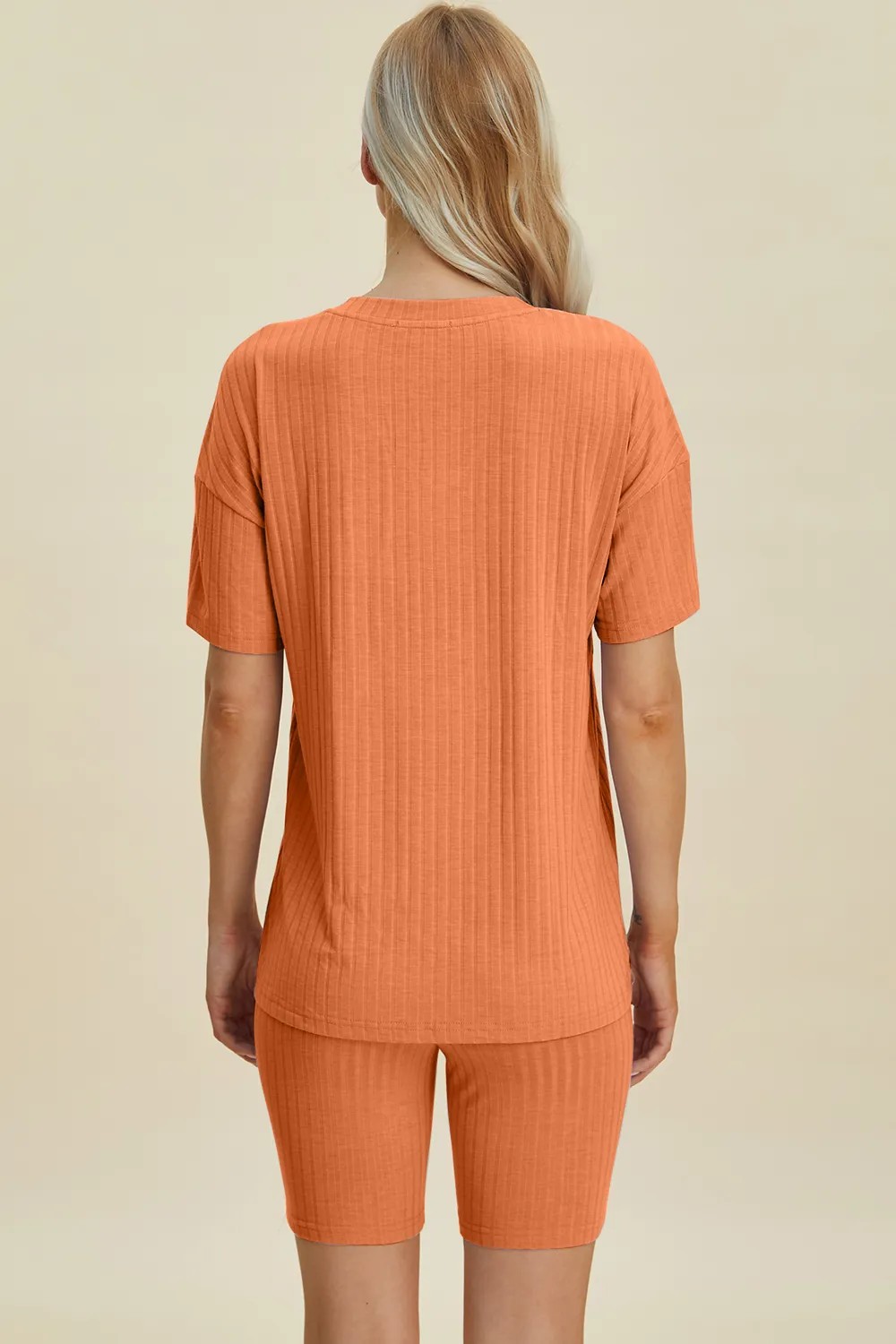Full Size Ribbed V-Neck Short Sleeve Top and Shorts Set, image 34