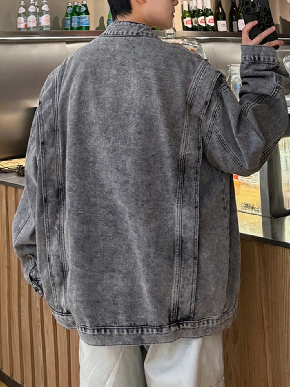 Men's Plus Size Zip Up Long Sleeve Denim Jacket, image 6