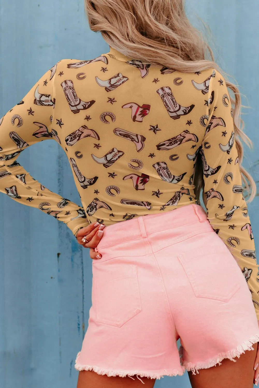 Printed Mock Neck Long Sleeve Bodysuit, image 18