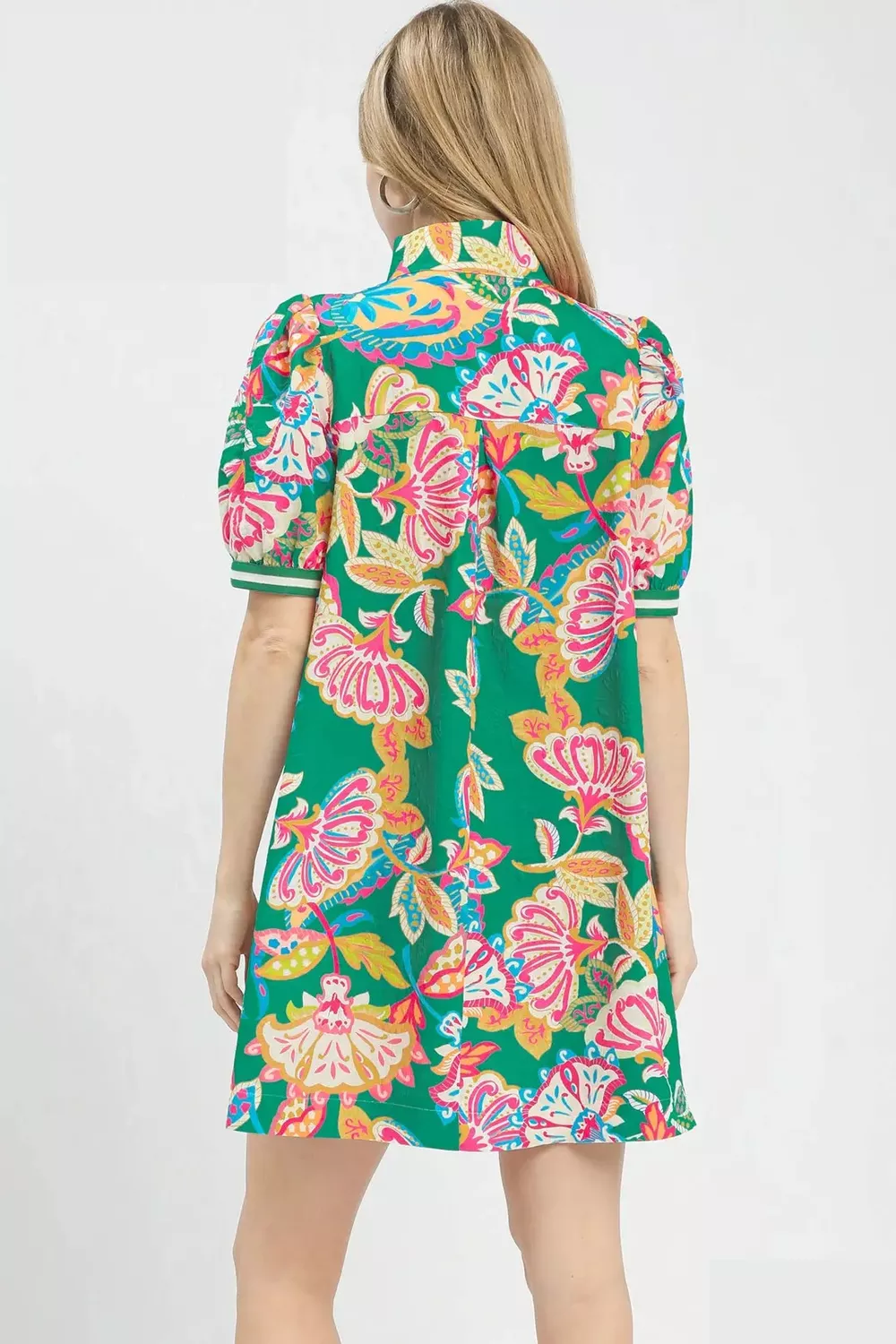 Jacquard Paisley Print Puff Sleeve Tunic Dress, image 3