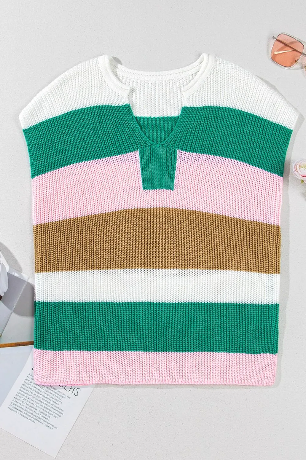 Color Block Notched Cap Sleeve Knit Top, image 10